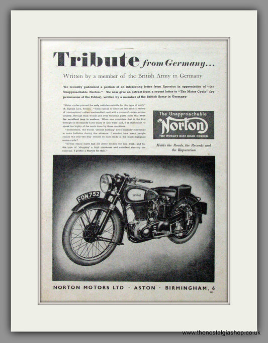 Norton Tribute from Germany. Original Advert 1945  (ref AD51922)