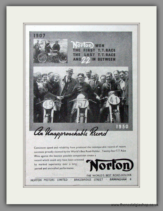 Norton TT Wins between 1907 and 1950. Original Advert 1950  (ref AD51928)