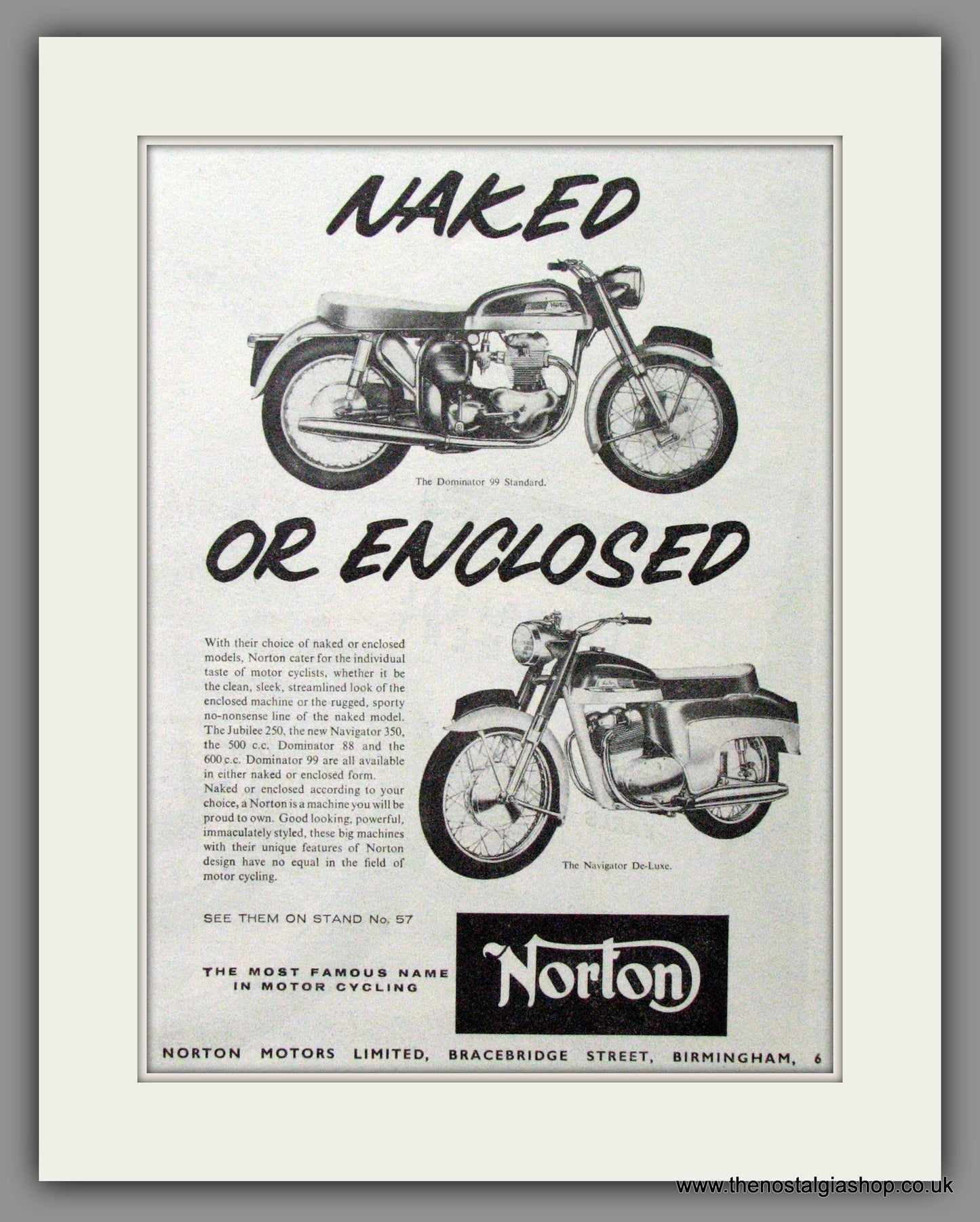 Norton Dominator 99 Standard & Navigator De-Luxe. Original Advert 1960  (ref AD51932)