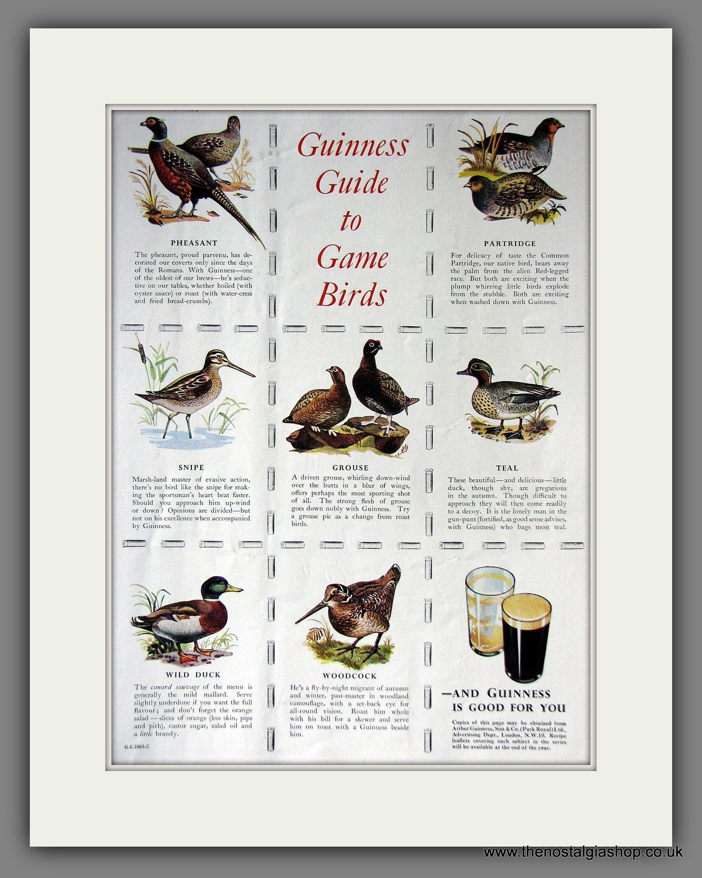 Guinness Guide To Game Birds. 1953 Original Advert  (ref AD56327)