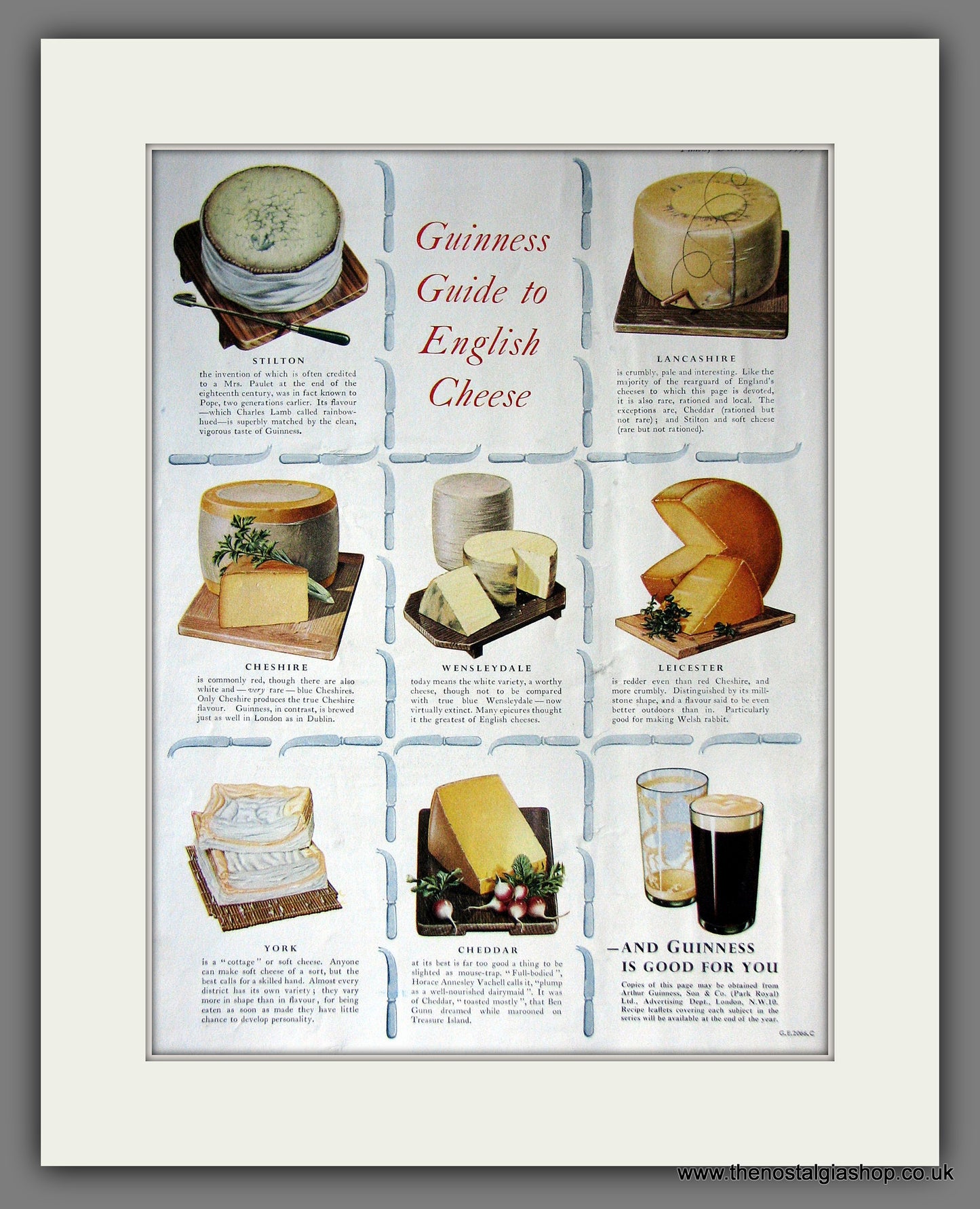 Guinness Guide To English Cheese. 1953 Original Advert  (ref AD56332)