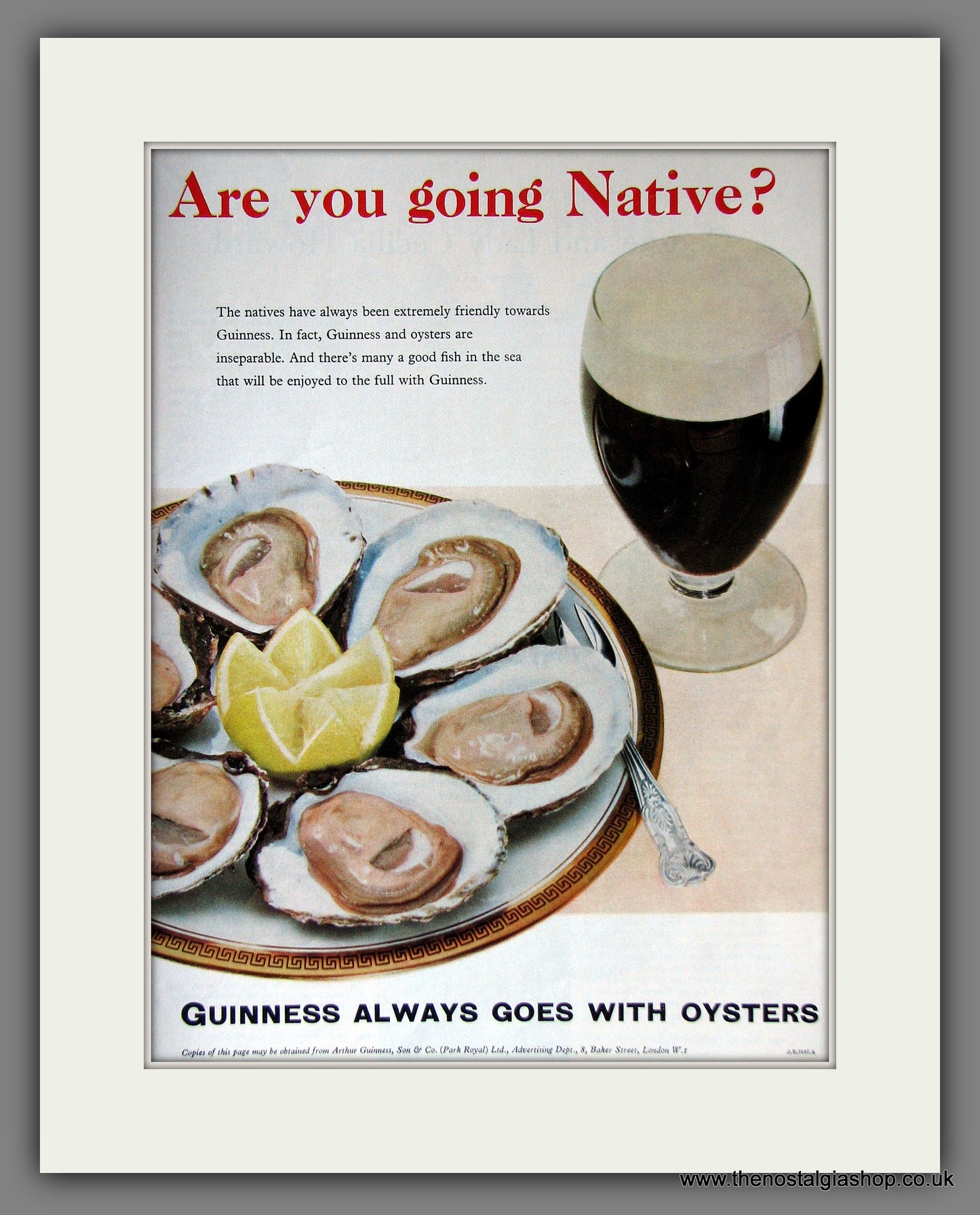 Guinness with Oysters. 1959 Original Advert  (ref AD56337)