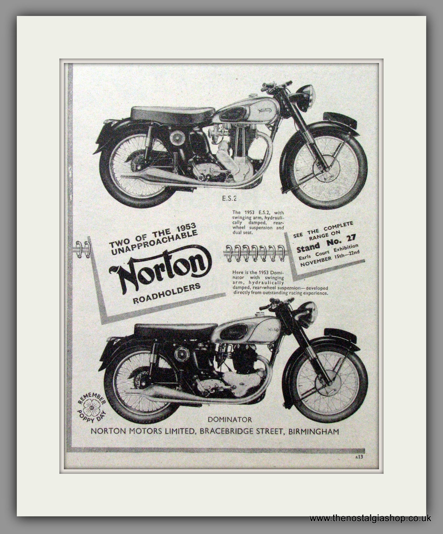 Norton Dominator and ES2. Original Advert 1952  (ref AD51944)