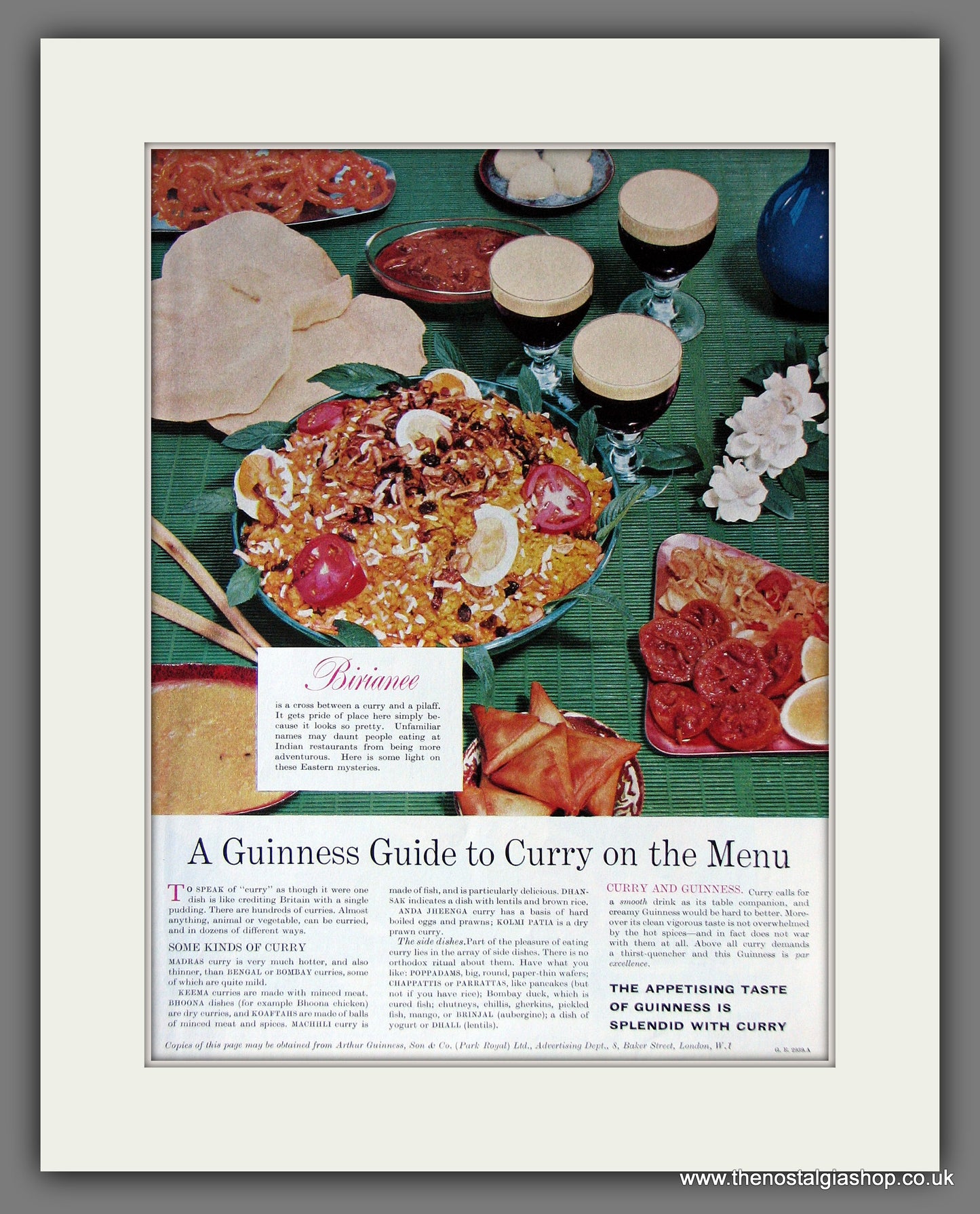 Guinness with Curry On The Menu. 1958 Original Advert  (ref AD56340)