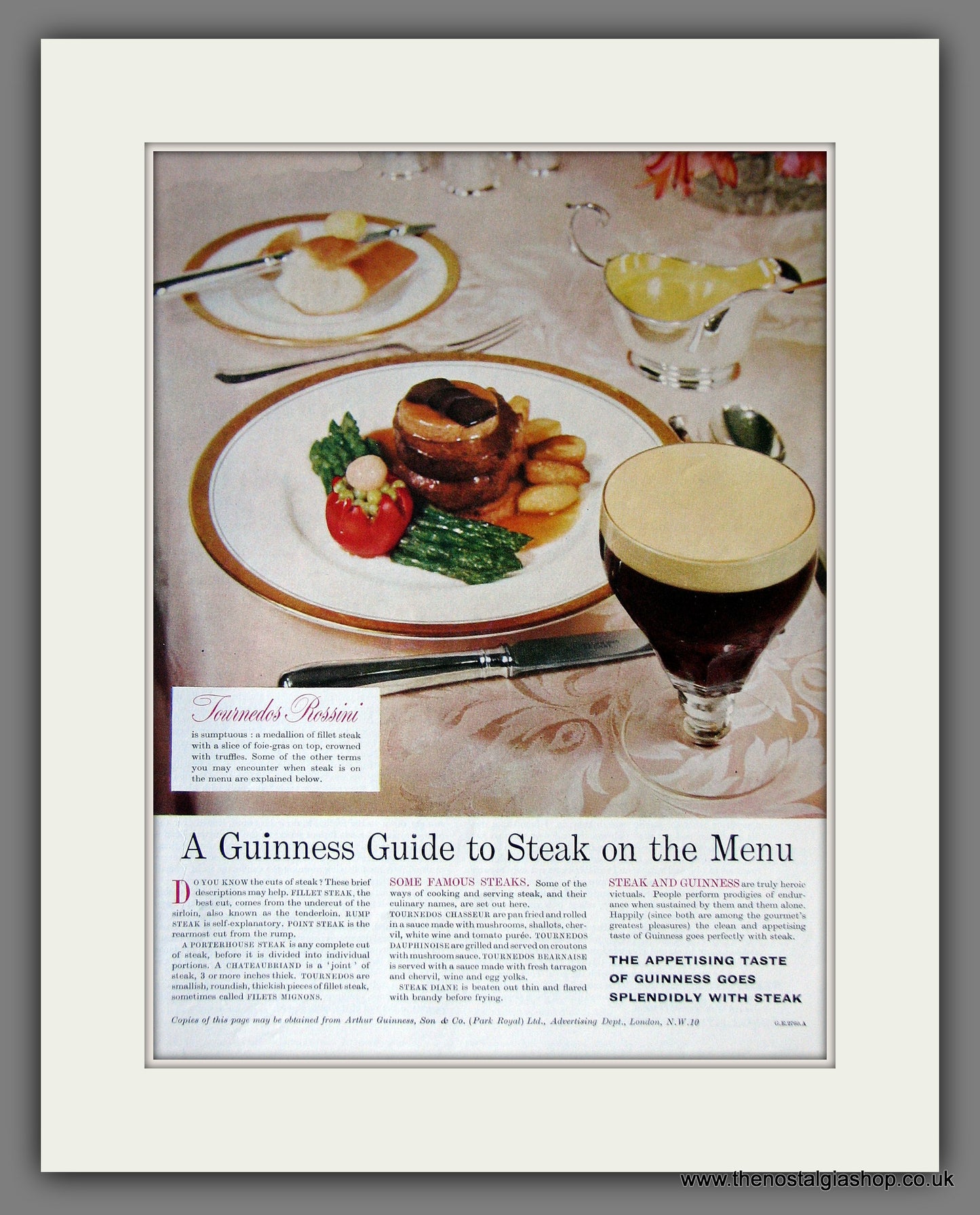 Guinness with Steak On The Menu. 1958 Original Advert  (ref AD56342)