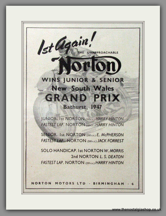 Norton Wins New South Wales Grand Prix . Original Advert 1948  (ref AD51948)