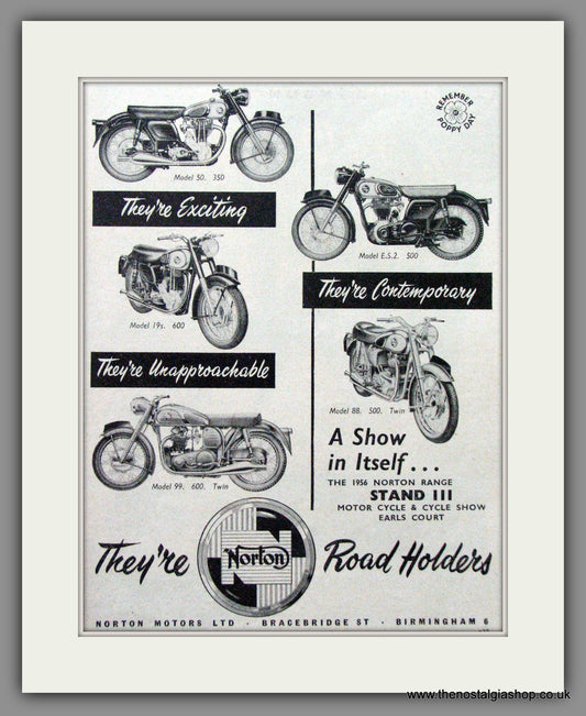 Norton Motorcycle Range, Model 50, ES2, 19S, Model 88, 99. Original Advert 1955  (ref AD51959)