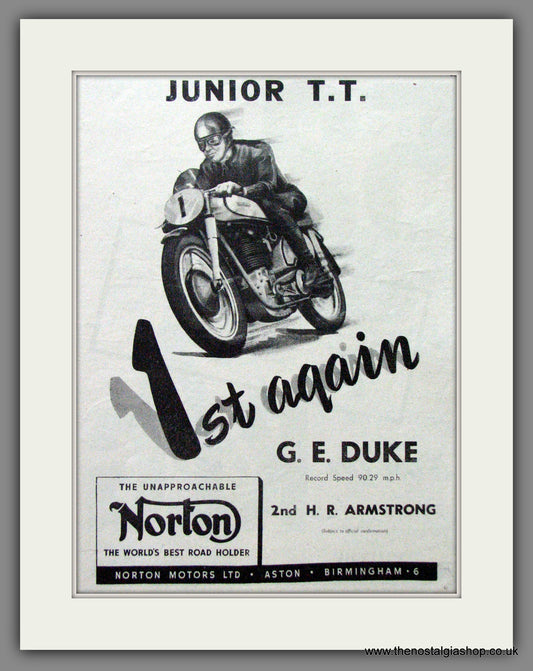 Norton Wins Junior TT. Original Advert 1952  (ref AD51963)