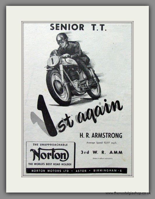 Norton Wins Senior TT, Rider H.R. Armstrong. Original Advert 1952  (ref AD51965)