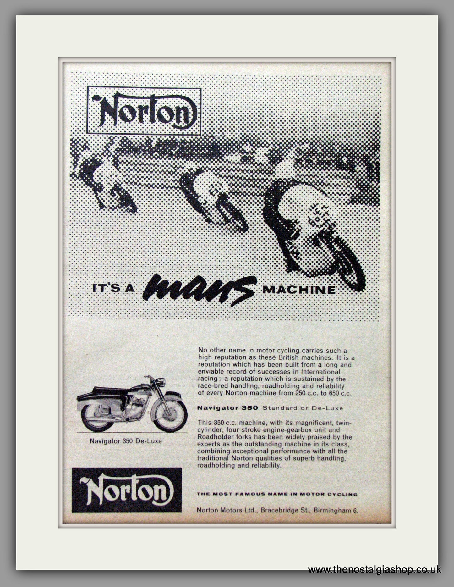 Norton Navigator 350 De-Luxe. Original Advert 1962  (ref AD51974)