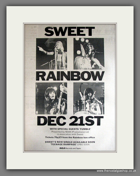 Sweet. Rainbow, Dec 21st Show. Vintage Advert 1973 (ref AD14116)