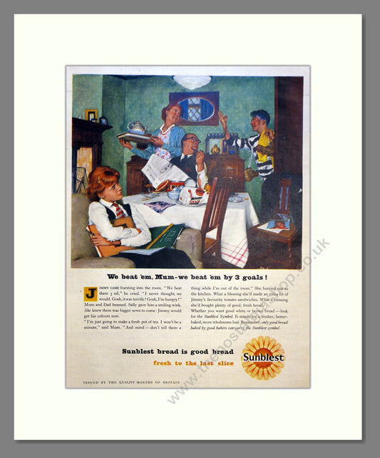 Sunblest Bread. Vintage Advert 1957 (ref AD301442)