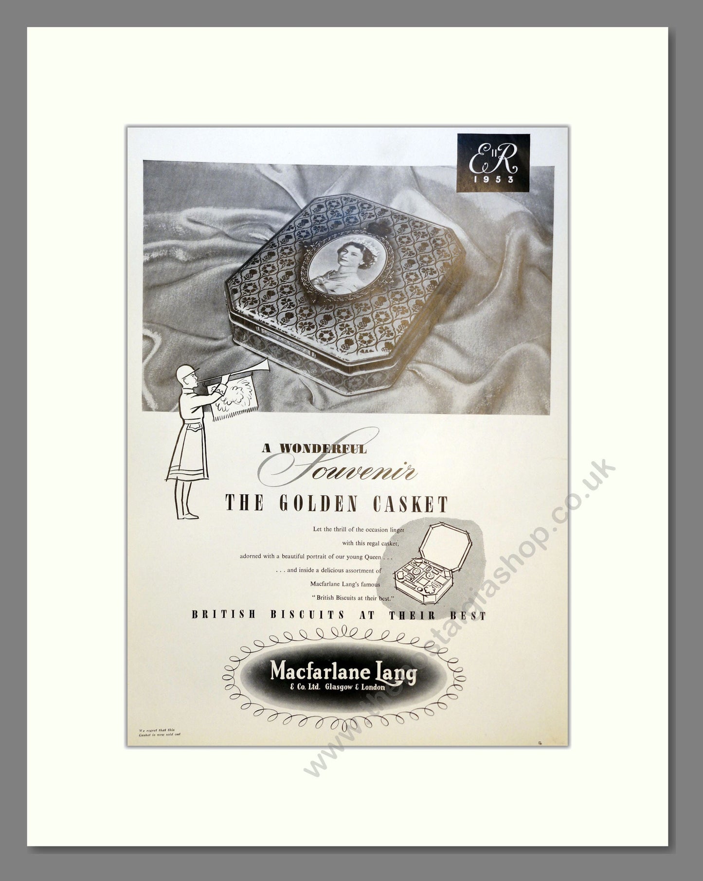Macfarlane Lang Golden Casket Biscuits. Vintage Advert 1953 (ref AD301456)
