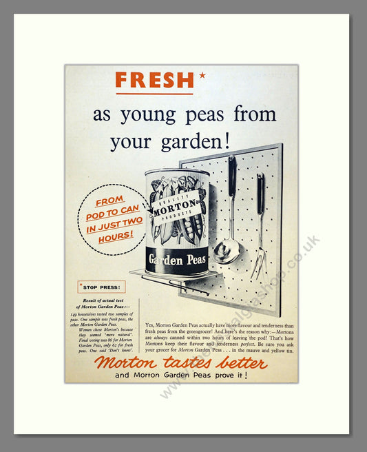 Morton's Tinned Peas. Vintage Advert 1955 (ref AD301470)