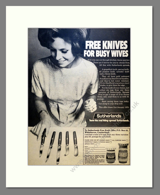 Sutherlands Spread. Vintage Advert 1969 (ref AD301473)