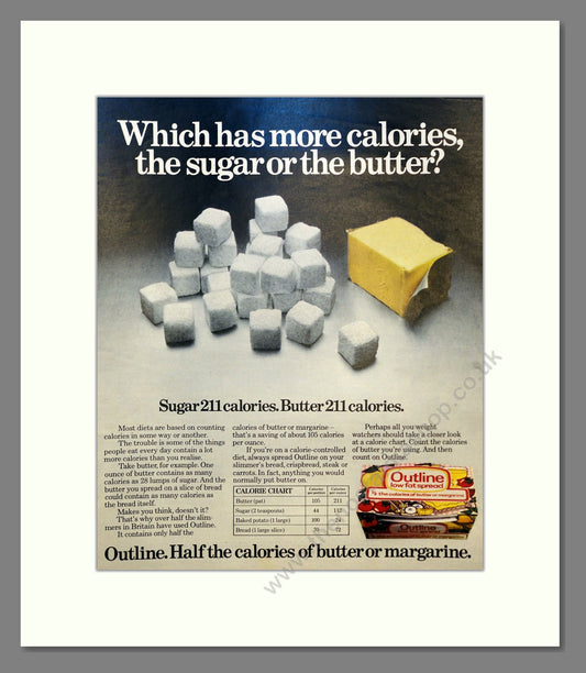 Outline Low Fat Spread. Vintage Advert 1973 (ref AD301477)