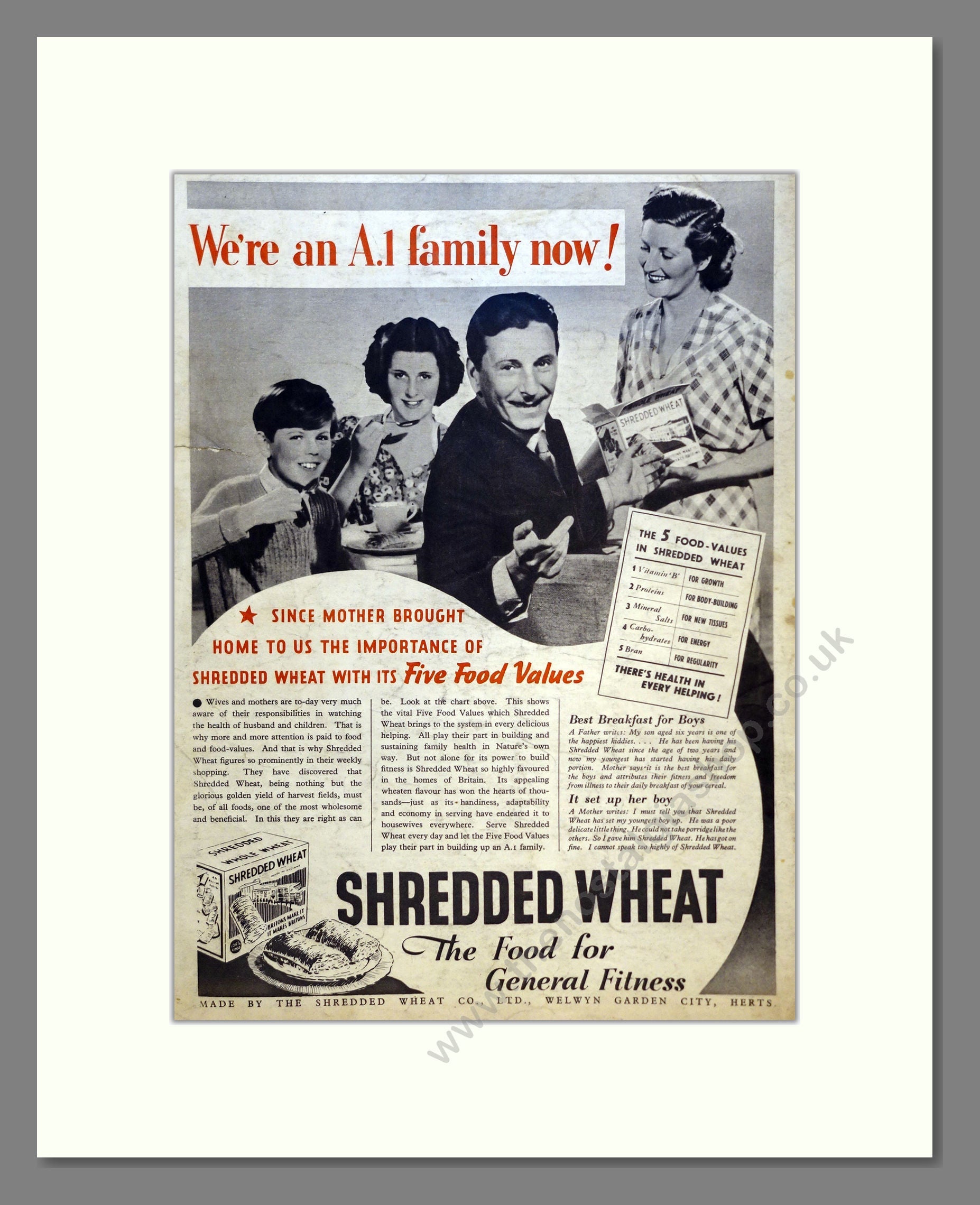 Shredded Wheat. Vintage Advert 1939 (ref AD301567)