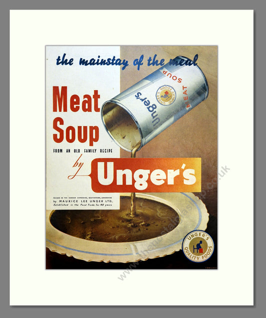 Unger's Meat Soup. Vintage Advert 1948 (ref AD301571)