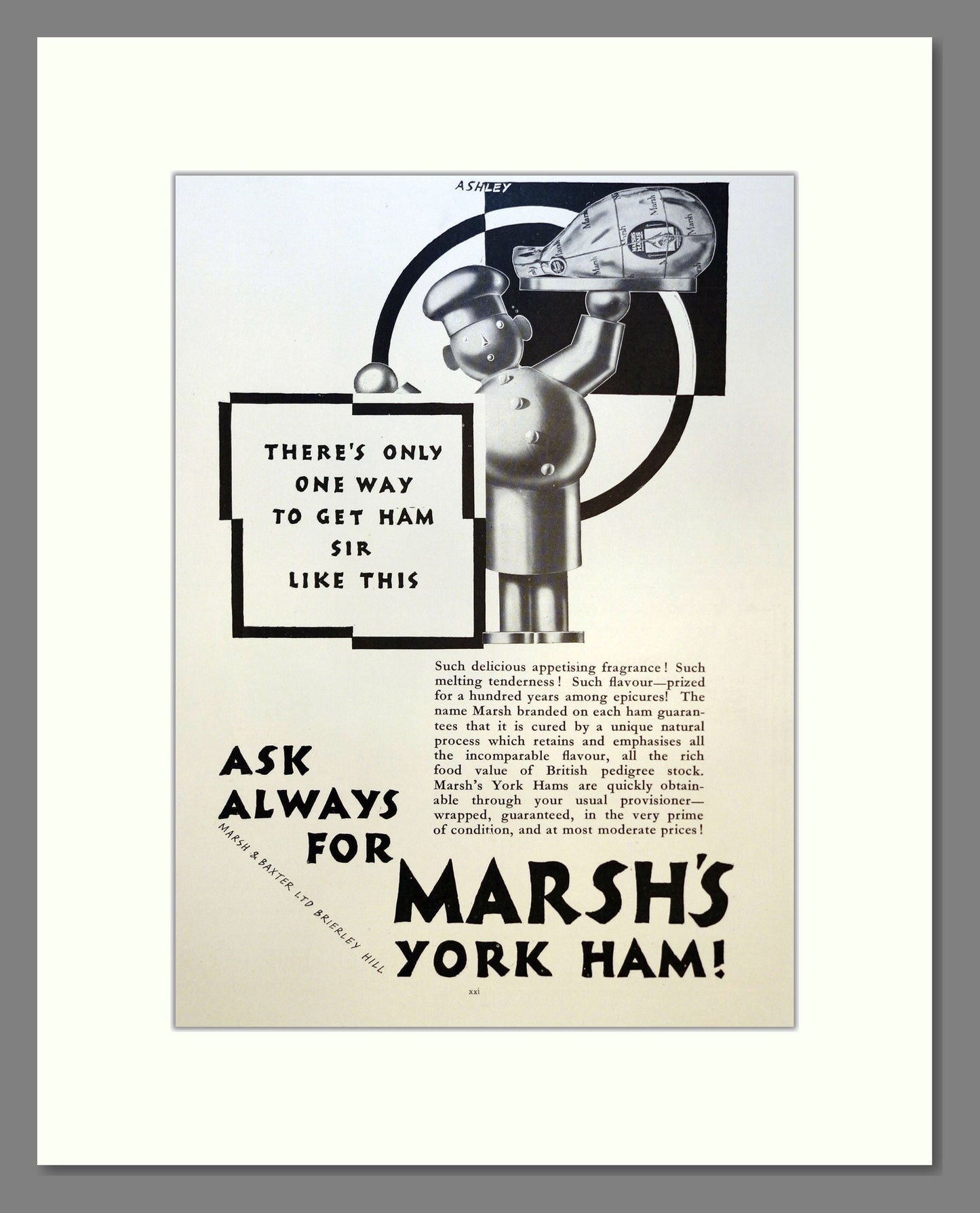 Marsh's York Ham. Vintage Advert 1927 (ref AD301587)