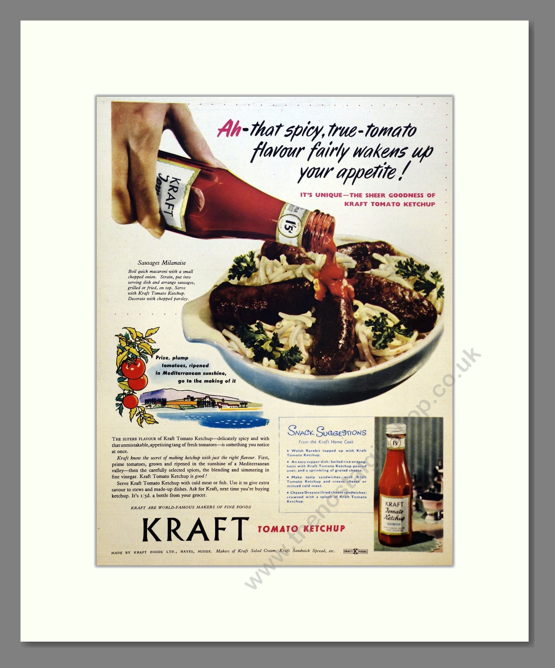 Kraft Tomato Ketchup. Vintage Advert 1952 (ref AD301591)