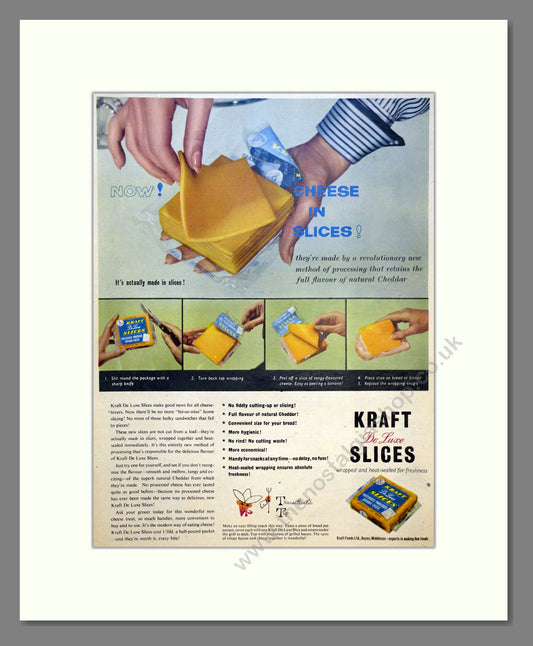 Kraft Cheese Slices. Vintage Advert 1955 (ref AD301595)