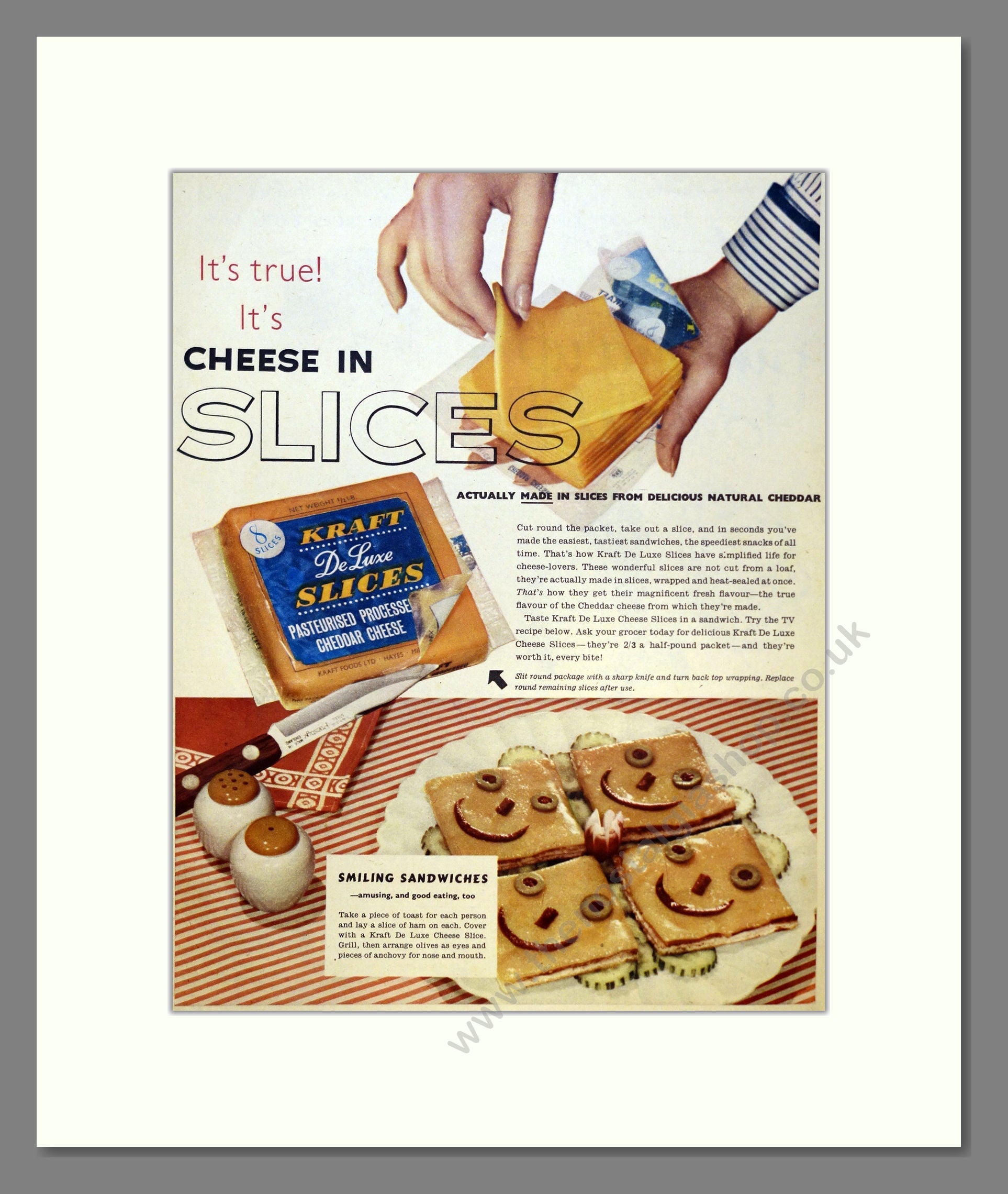 Kraft Cheese Slices. Vintage Advert 1956 (ref AD301598)