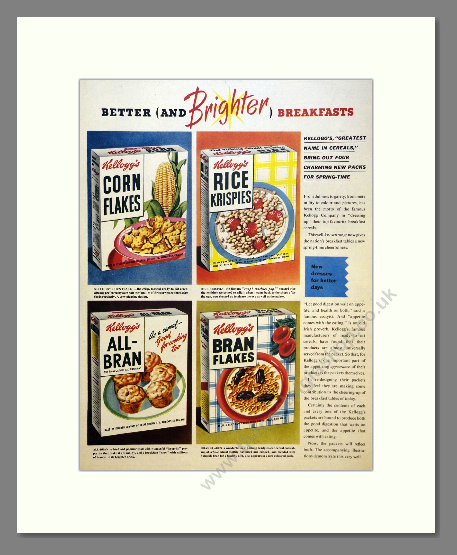 Kellogg's Breakfast Cereals. Vintage Advert 1953 (ref AD301686)