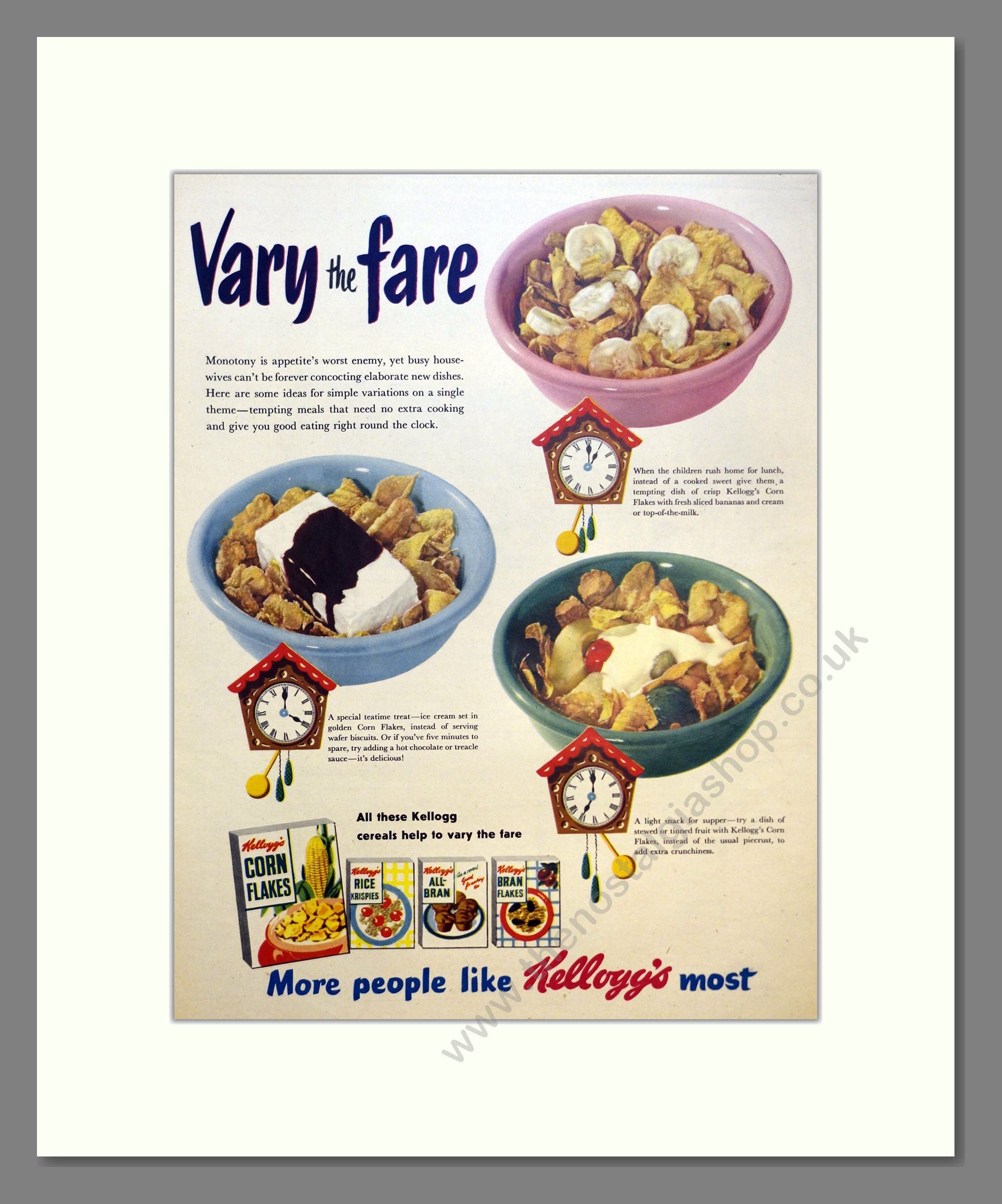 Kellogg's Breakfast Cereals. Vintage Advert 1953 (ref AD301689)