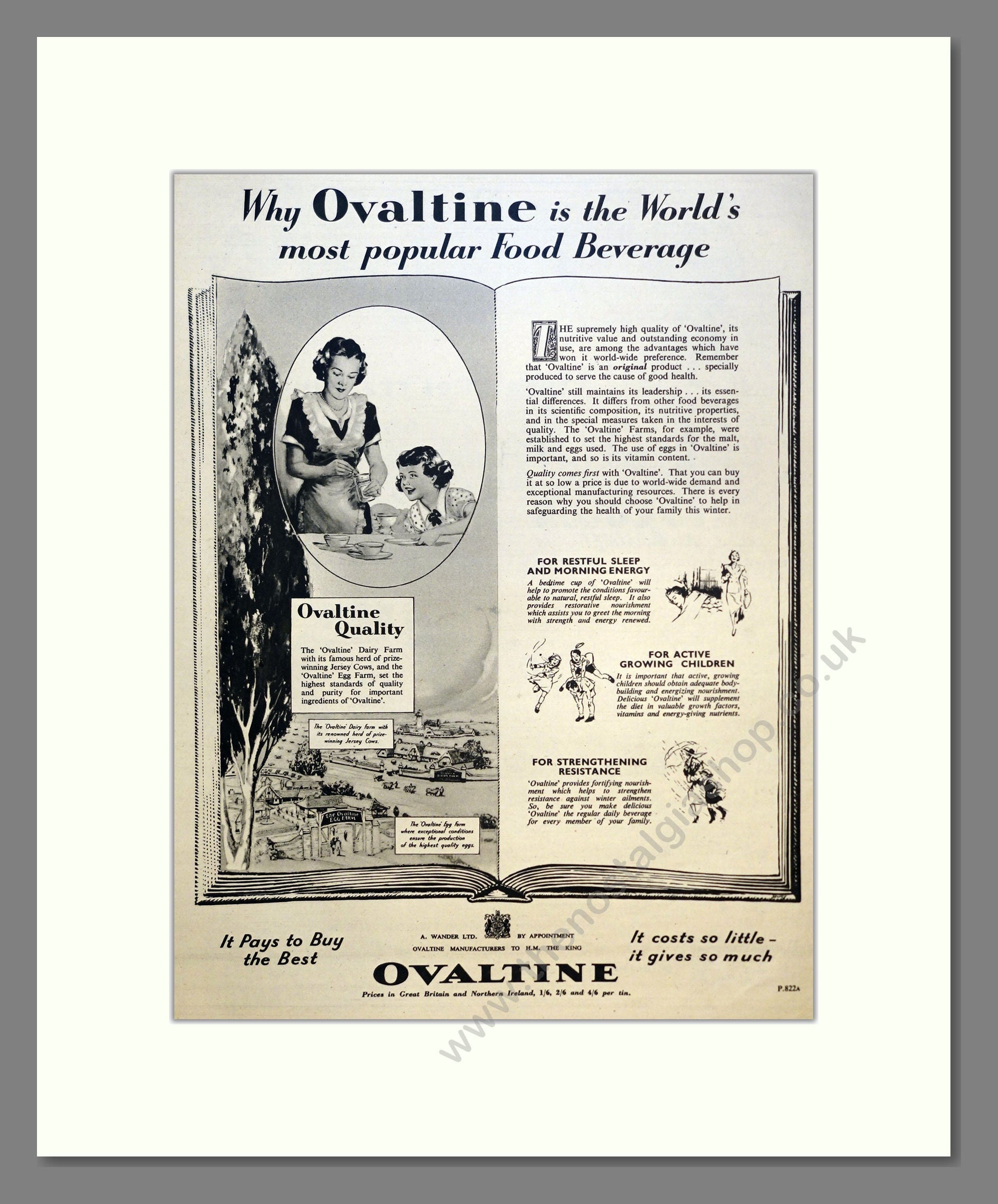 Ovaltine. Vintage Advert 1952 (ref AD301702)