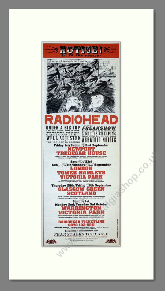 Radiohead - UK Tour. Vintage Advert 2000 (ref AD201110)