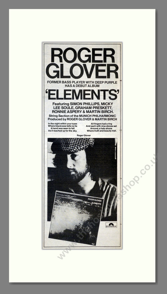 Roger Glover - Elements. Vintage Advert 1978 (ref AD201111)