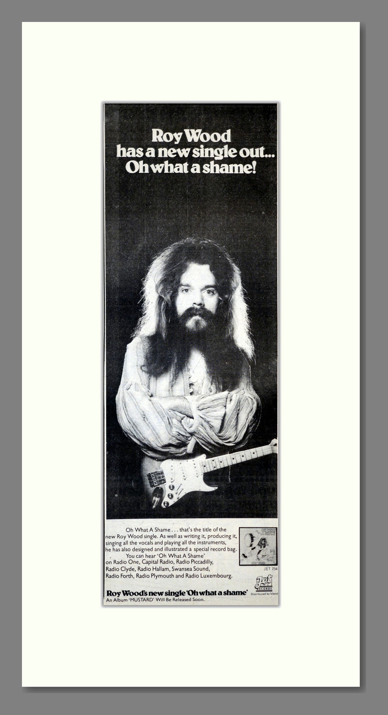 Roy Wood - Oh What A Shame. Vintage Advert 1975 (ref AD201117)