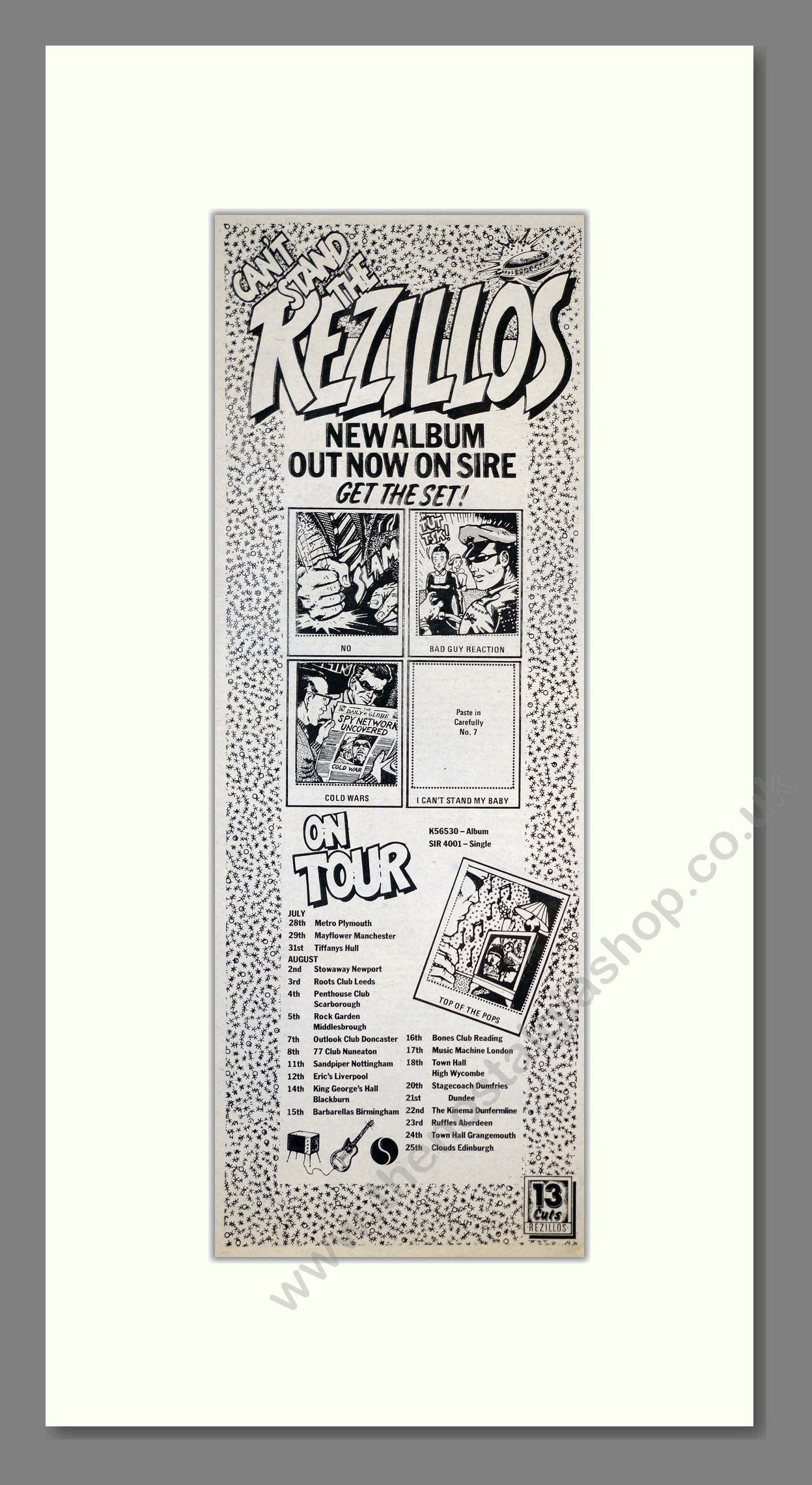 Rezillos - New Album (set) UK Tour. Vintage Advert 1978 (ref AD201119)