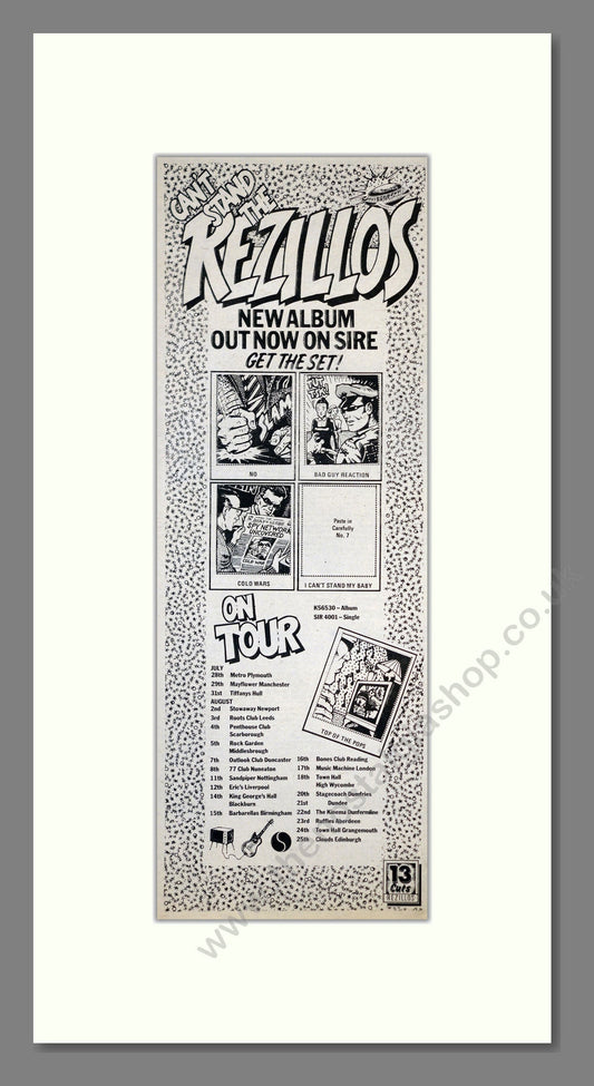 Rezillos - New Album (set) UK Tour. Vintage Advert 1978 (ref AD201119)