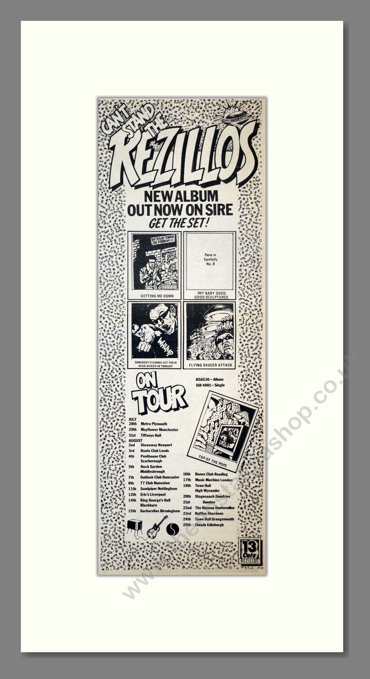 Rezillos - New Album (set) UK Tour. Vintage Advert 1978 (ref AD201120)