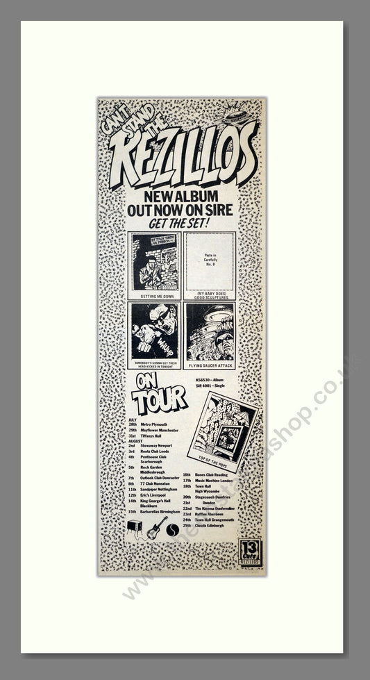Rezillos - New Album (set) UK Tour. Vintage Advert 1978 (ref AD201120)