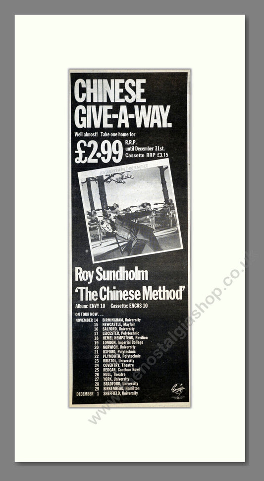 Roy Sundholm - The Chinese Method (UK Tour). Vintage Advert 1979 (ref AD201124)