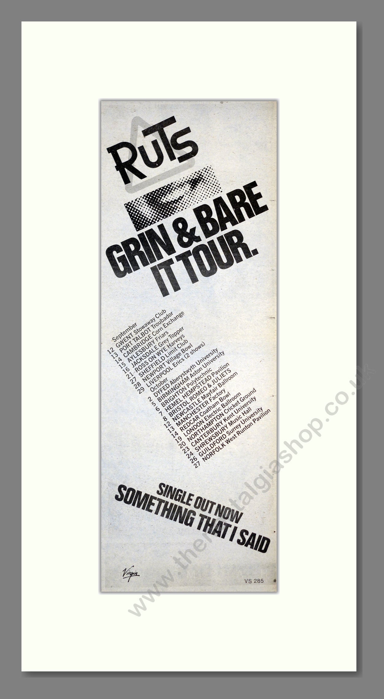 Ruts - Grin And Bear It (UK Tour). Vintage Advert 1979 (ref AD201130)