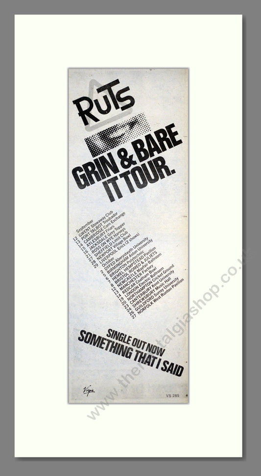 Ruts - Grin And Bear It (UK Tour). Vintage Advert 1979 (ref AD201130)