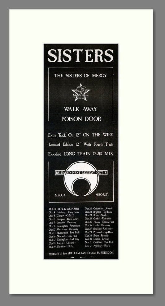 Sisters Of Mercy (The) - Walk Away Poison Door (UK Tour). Vintage Advert 1984 (ref AD201164)