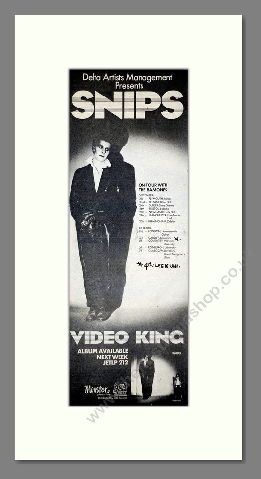 Snips - Video King (UK Tour). Vintage Advert 1978 (ref AD201179)