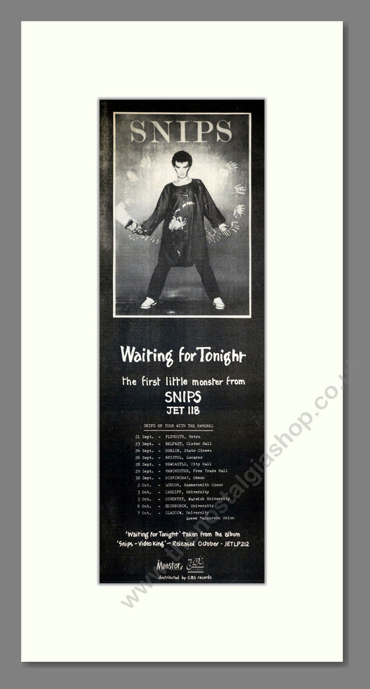Snips - Waiting For Tonight (UK Tour). Vintage Advert 1978 (ref AD201180)