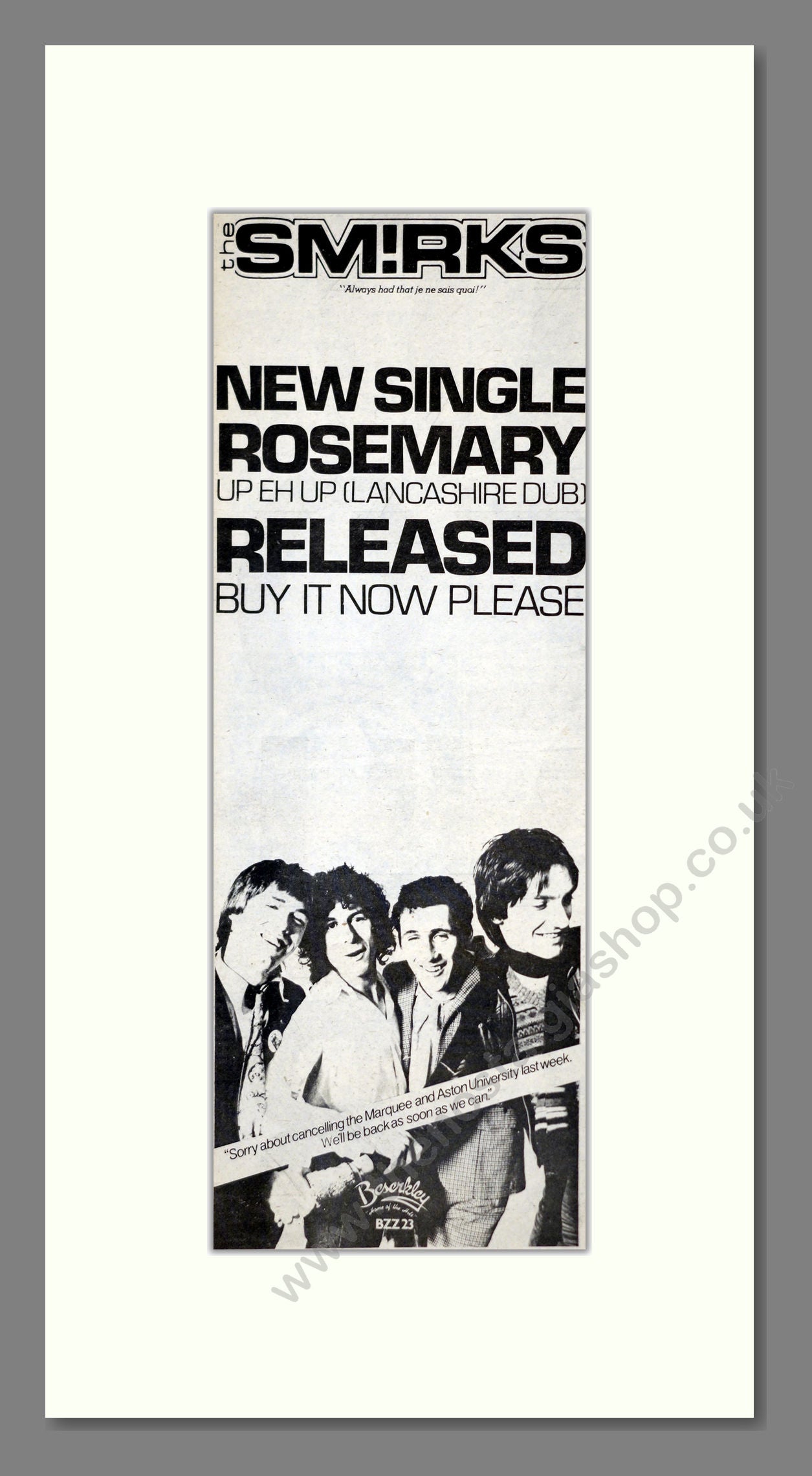 Smirks (The) - Rosemary. Vintage Advert 1978 (ref AD201182)