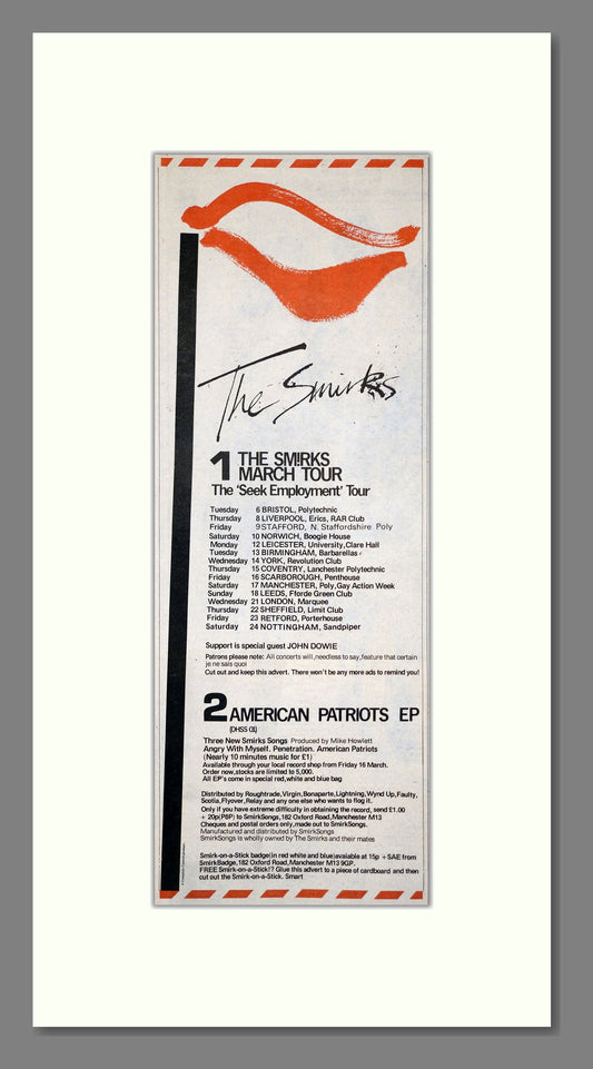 Smirks (The) - UK Tour / American Patriots EP. Vintage Advert 1979 (ref AD201185)