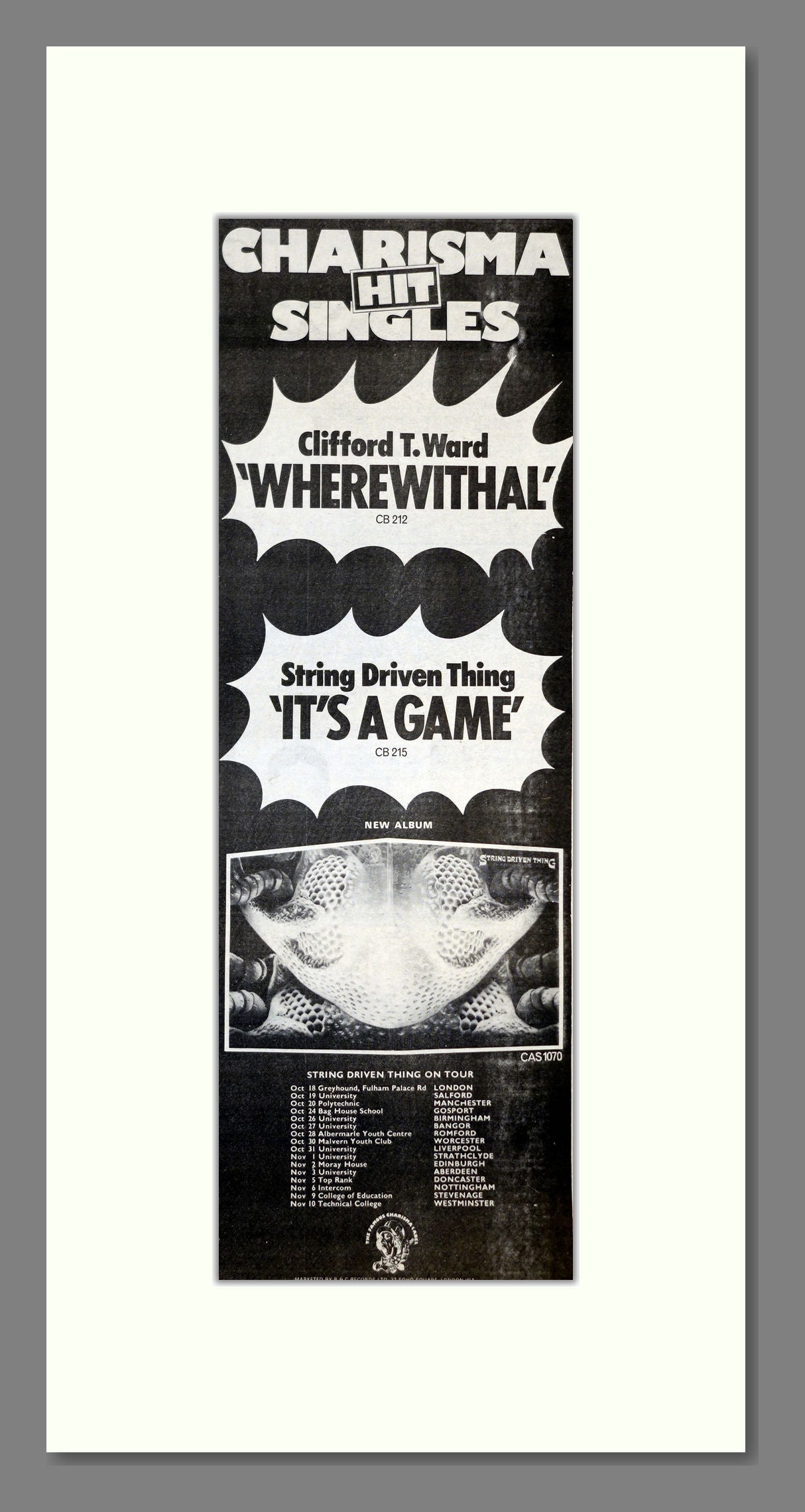 Charisma / Clifford T Ward / String Driven Thing Hit Singles. Vintag