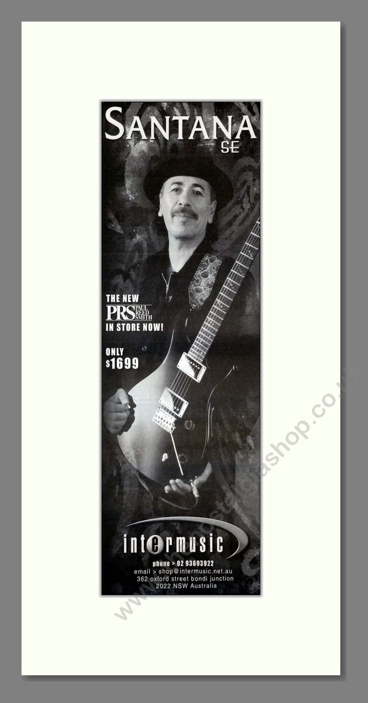 Santana - PRS Guitar. Vintage Advert 2001 (ref AD201232)