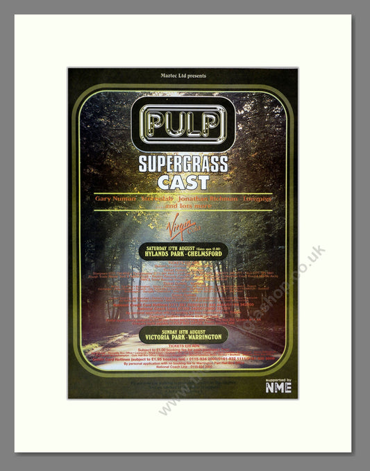 Pulp / Supergrass / Cast - Festival Line up. Vintage Advert 1996 (ref AD17241)