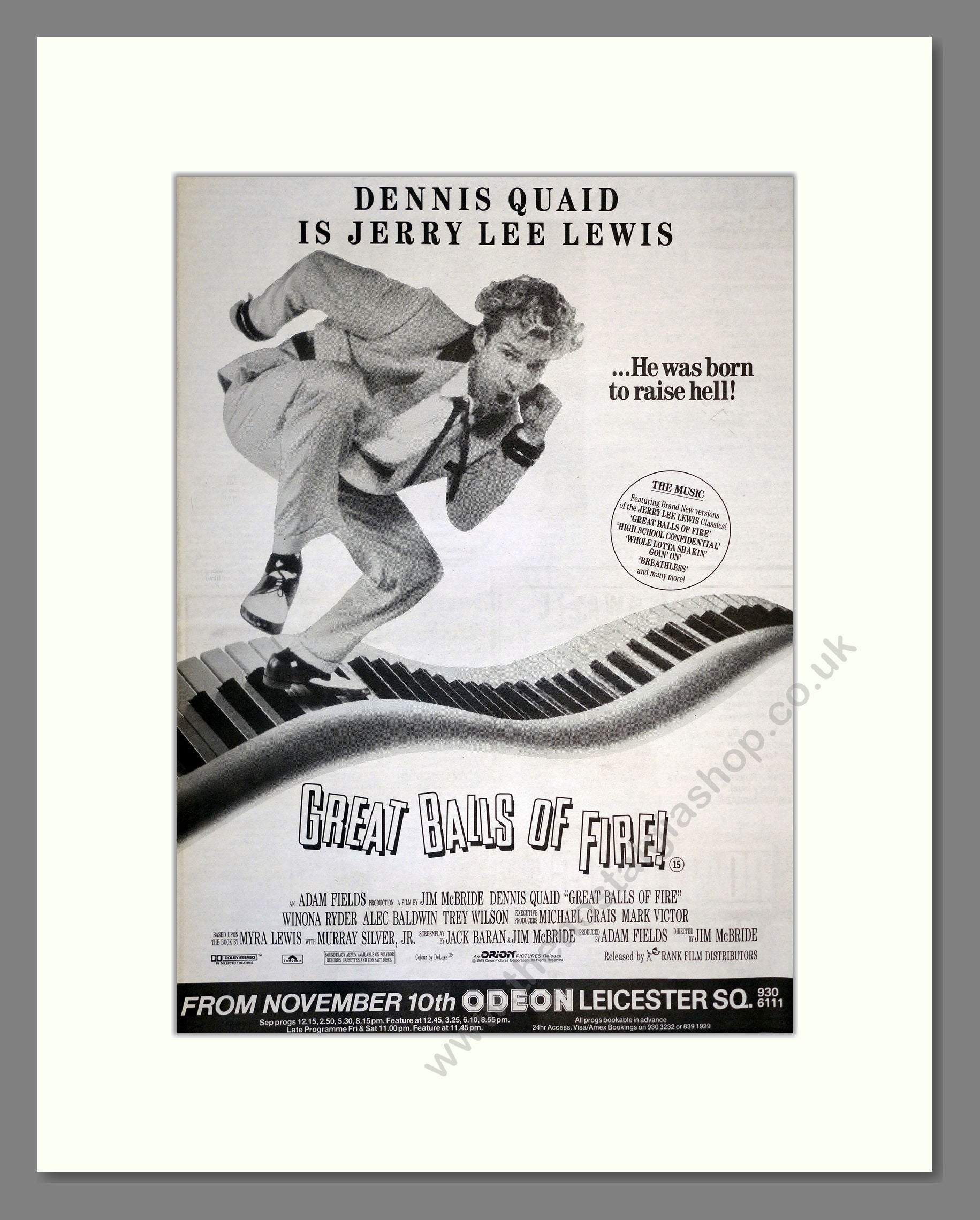 Jerry Lee Lewis - Great Balls Of Fire (Film). Vintage Advert 1989 (ref AD17338)