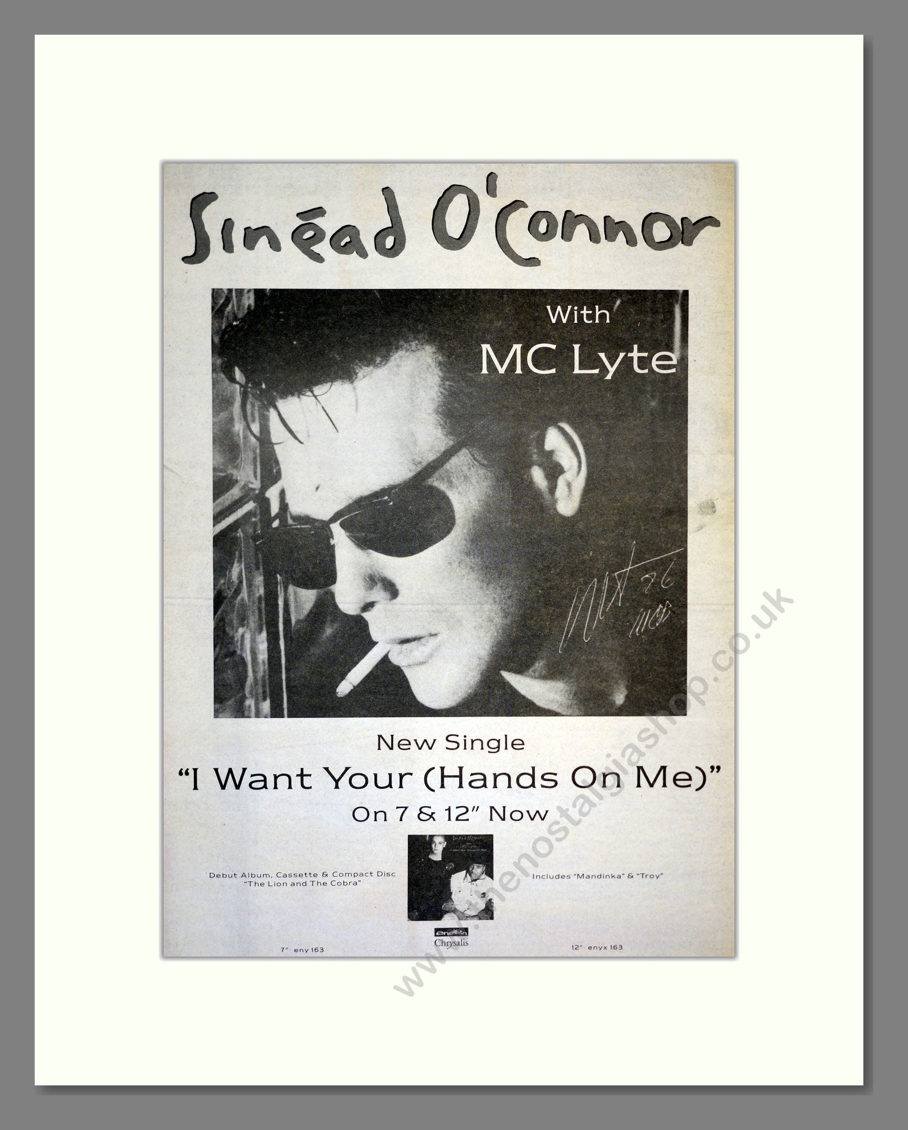 Sinead O'Conner - I Want Your Hands On Me. Vintage Advert 1988 (ref AD17394)
