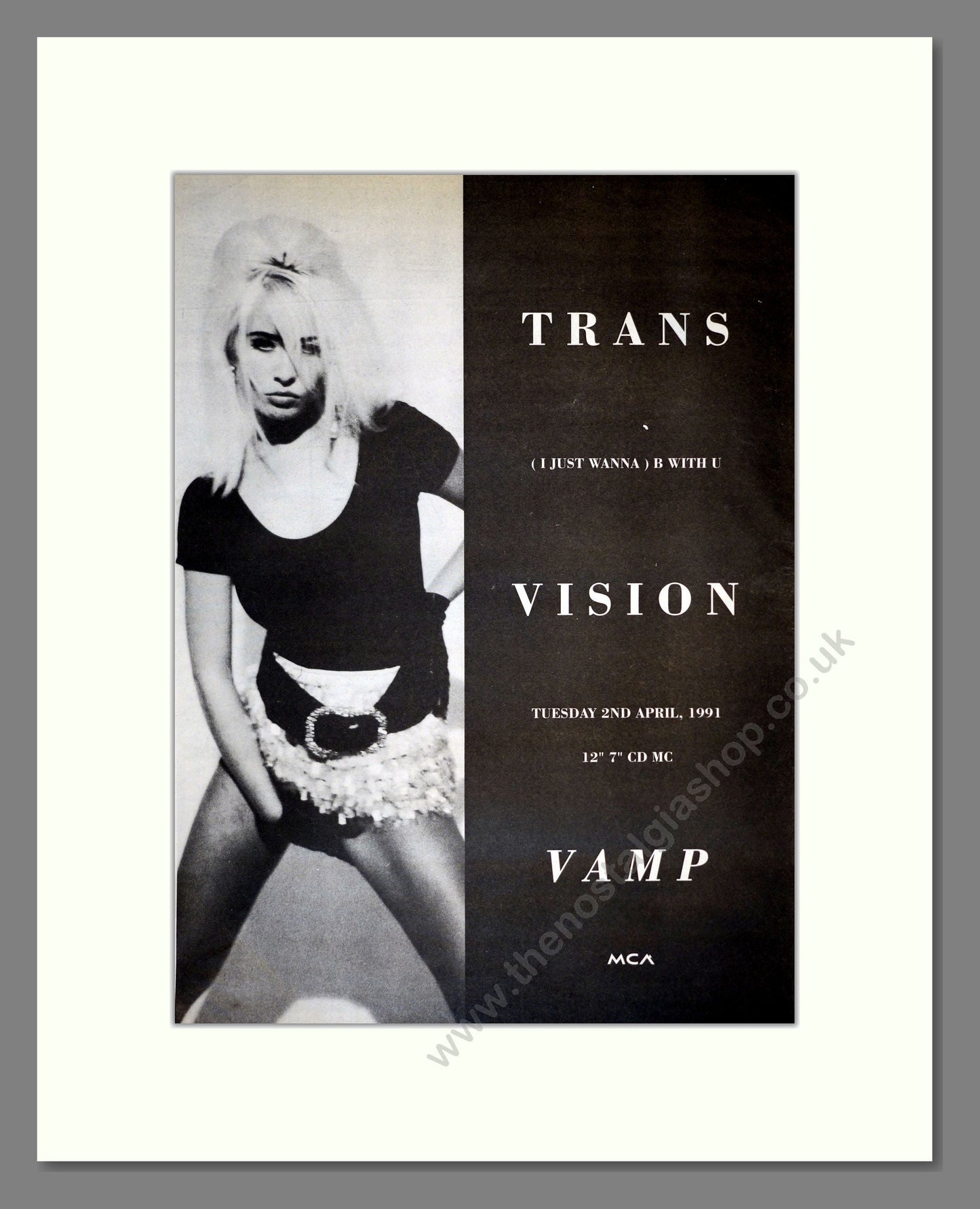 Transvision Vamp - I Just Wanna Be With You . Vintage Advert 1991 (ref AD17403)